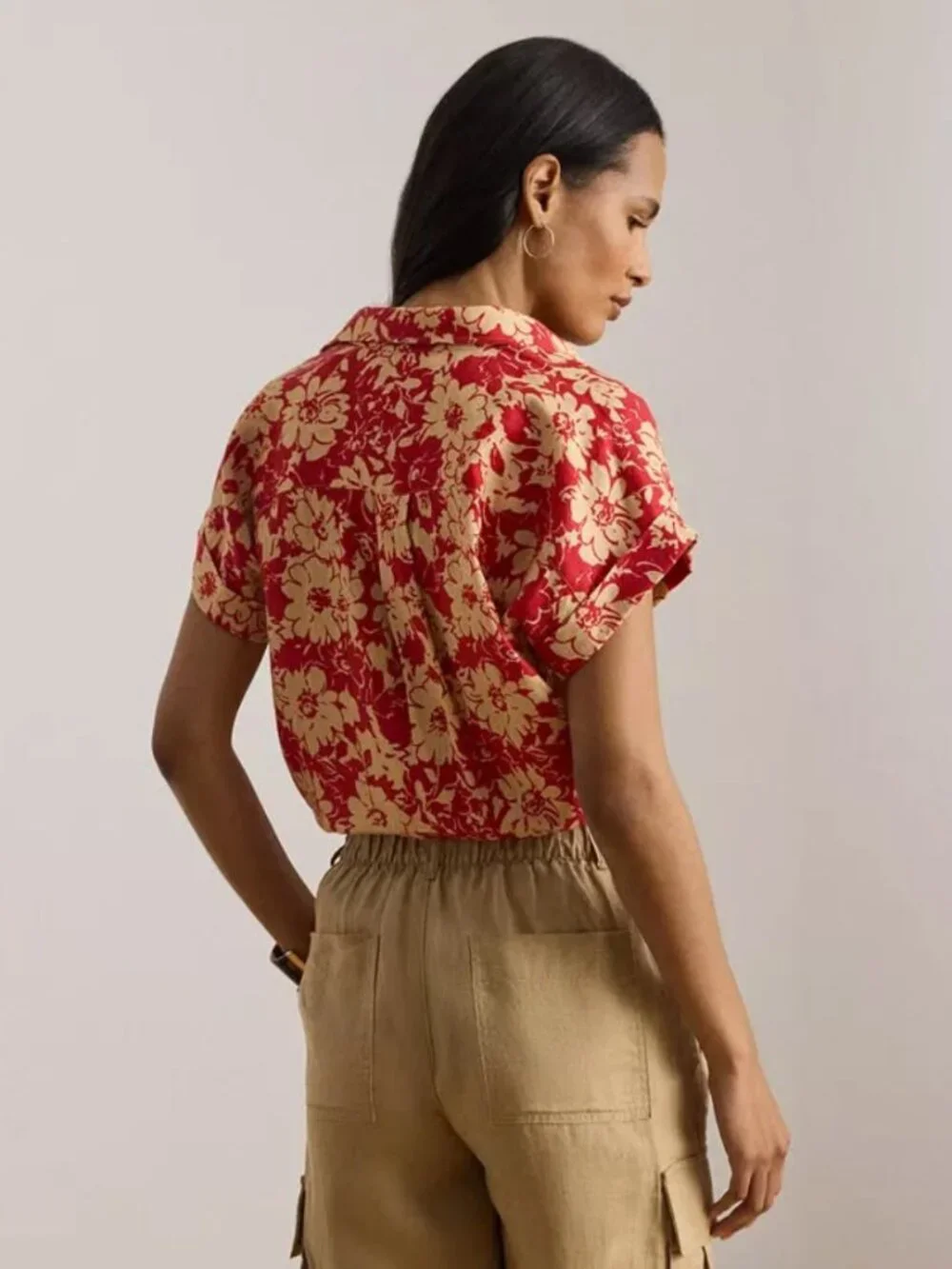 NWT Lauren Ralph Lauren Floral Linen Button Front Shirt Red Tan Size S - Picture 2 of 7